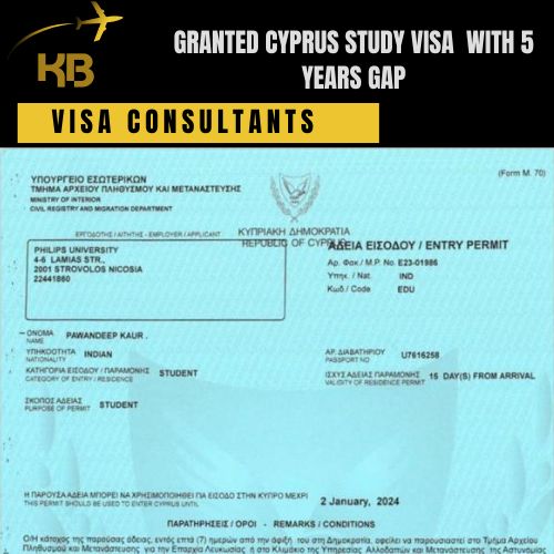 GRANTED CYPRUS STUDY VISA BY KB VISA CONSULTANTS