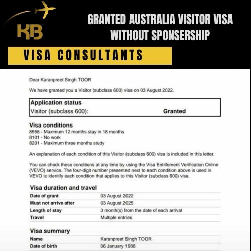 GRANTEDAUSTRALIA VISITOR VISA BY KB VISA CONSULTANTS