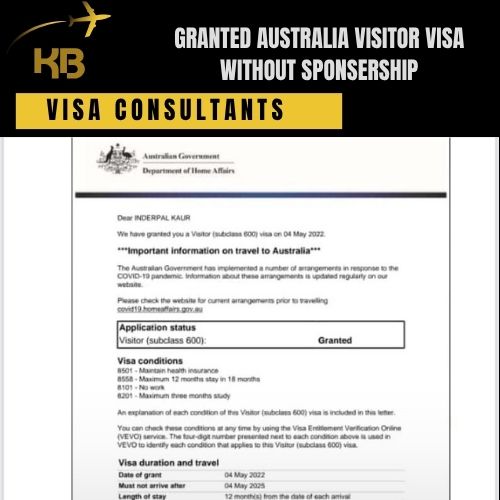 GRANTED AUSTRALIA VISITOR VISA BY KB VISA CONSULTANTS