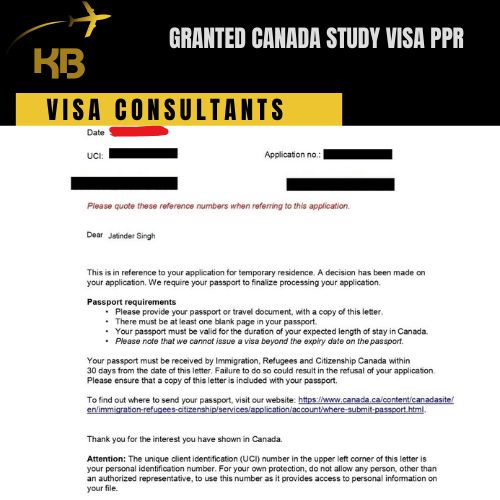 GRANTED CANADA STUDY VISA BY KB VISA CONSULTANTS
